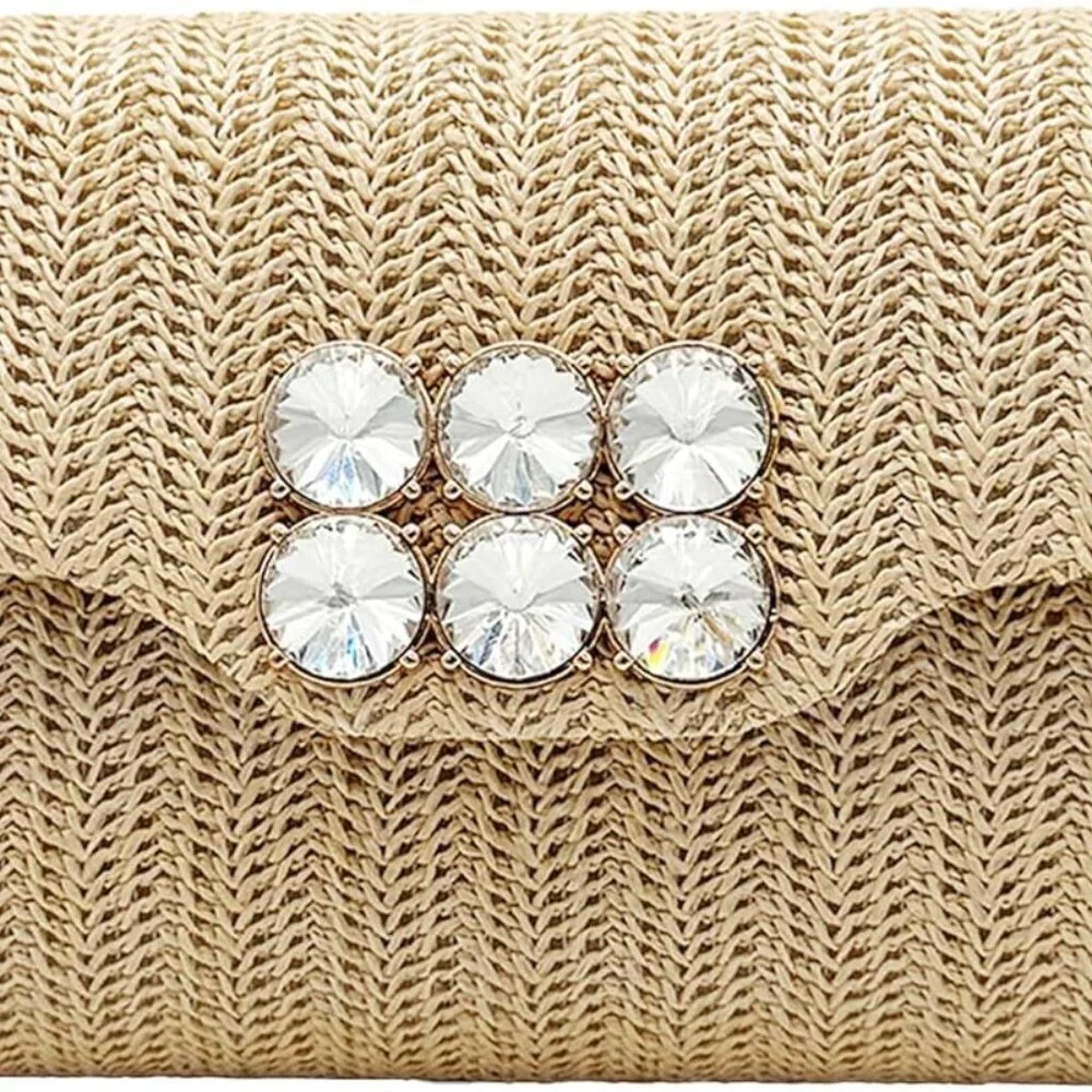 Straw Clutch Purse Summer Woven Beach Bag Evening Handbag Crossbody